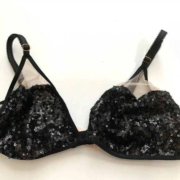 Victoria Secret Bralette Sheer Black Embellished Sequins Bra Size S/P - Picture 5 of 8